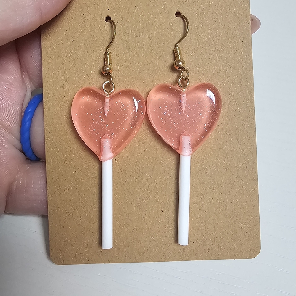 Heart-Shaped‎ Pink Lollipop Earrings Nwot